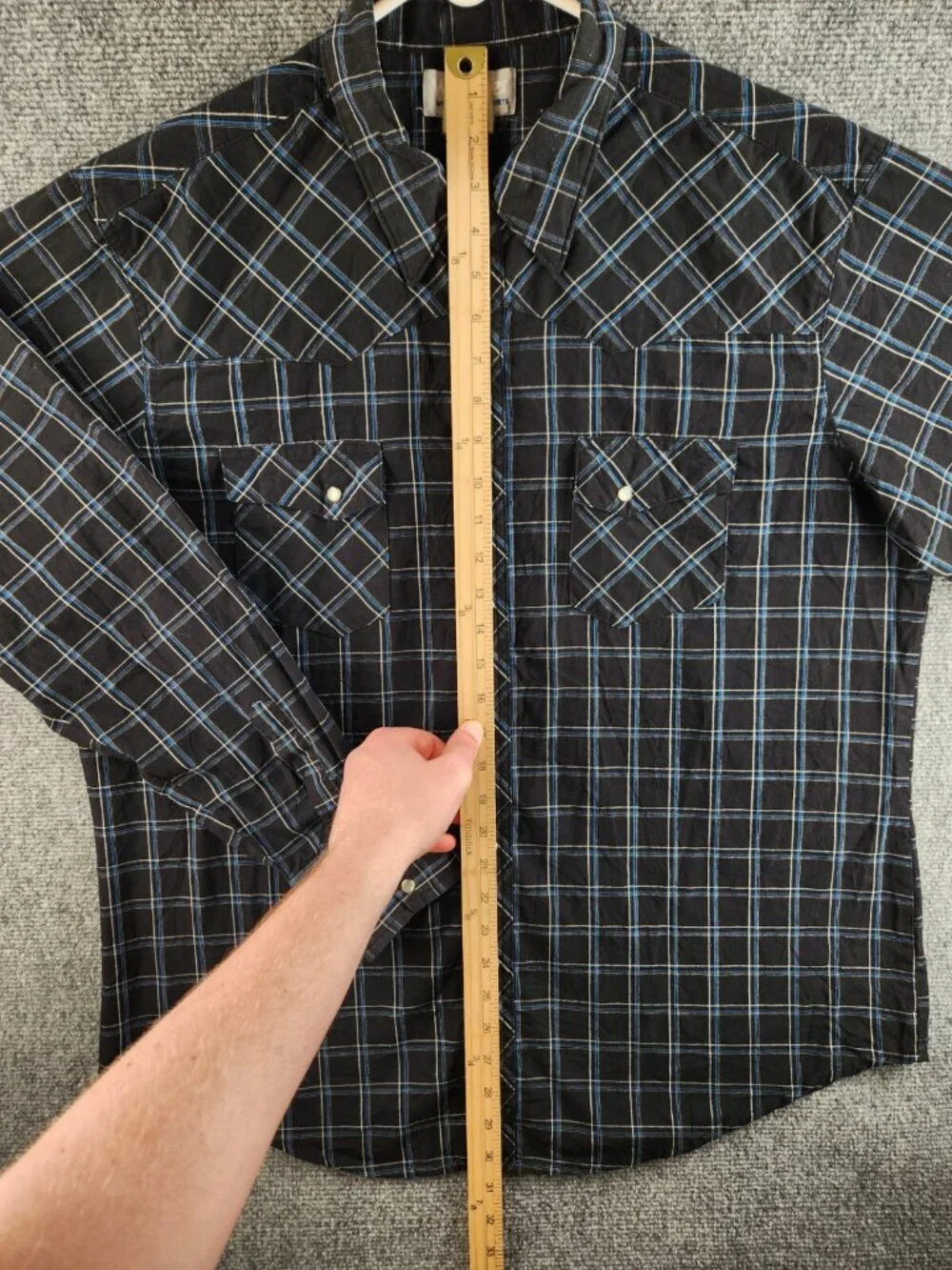 Wrangler Men Long Sleeve Pearl Snap Up Shirt Woven Western Black Plaid XL Adult
